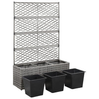 Vaso Rialzato a Traliccio 3 Vasi 83x30x130cm Polyrattan Grigio