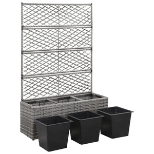 Vaso Rialzato a Traliccio 3 Vasi 83x30x130cm Polyrattan Grigio