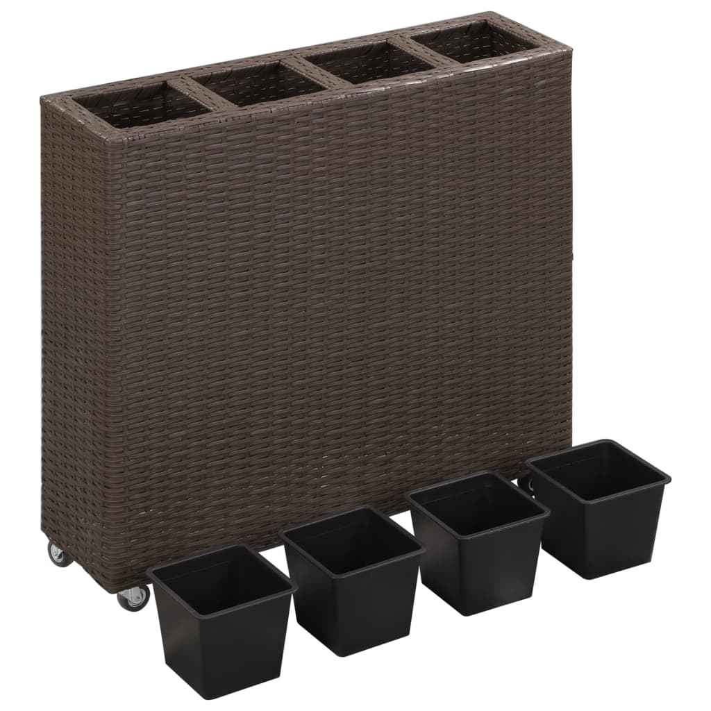 Vaso Rialzato con 4 Vasi 80x22x79 cm in Polyrattan Marrone