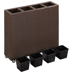 Vaso Rialzato con 4 Vasi 80x22x79 cm in Polyrattan Marrone