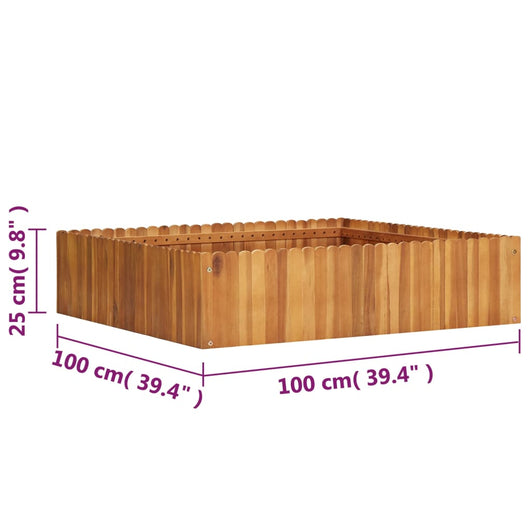 Vaso Rialzato da Giardino 100x100x25 cm in Massello di Acacia