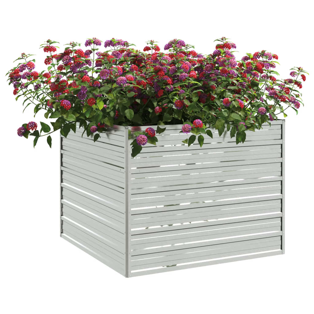 Vaso Rialzato Giardino 100x100x77cm in Acciaio Zincato Argento