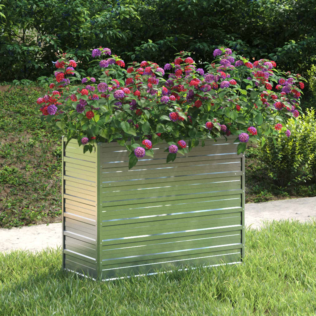 Vaso Rialzato Giardino 100x40x77 cm in Acciaio Zincato Argento