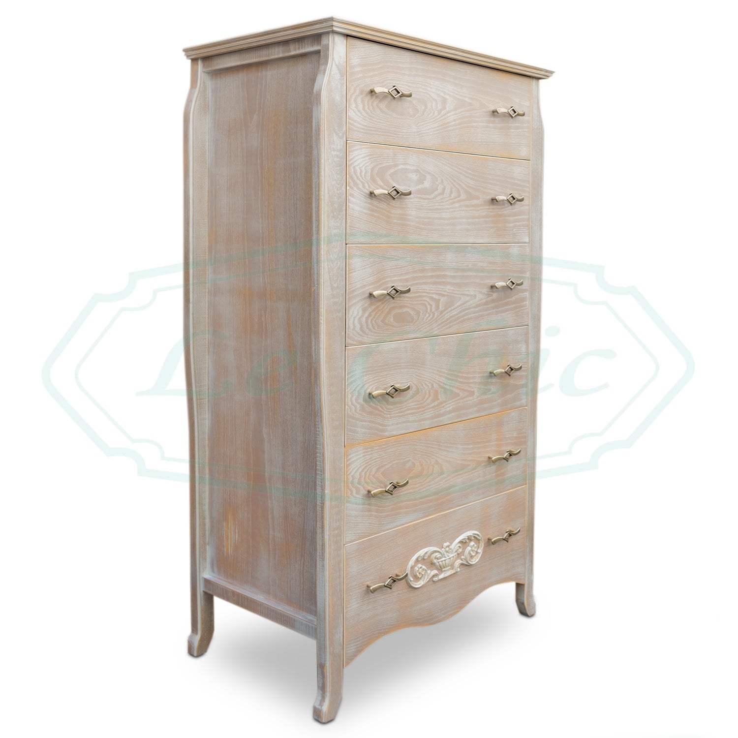 Cassettiera in rovere 150 cm con finitura shabby rosato