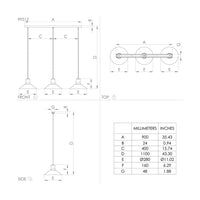 Lampadario Industrial Abreosa 3 Luci Metallo Nero E Grigio