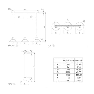 Lampadario Industrial Abreosa 3 Luci Metallo Nero E Grigio