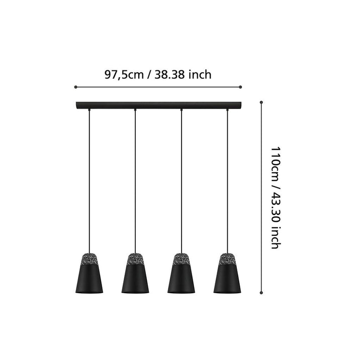 Lampadario Moderno Canterras 4 Luci Acciaio Nero