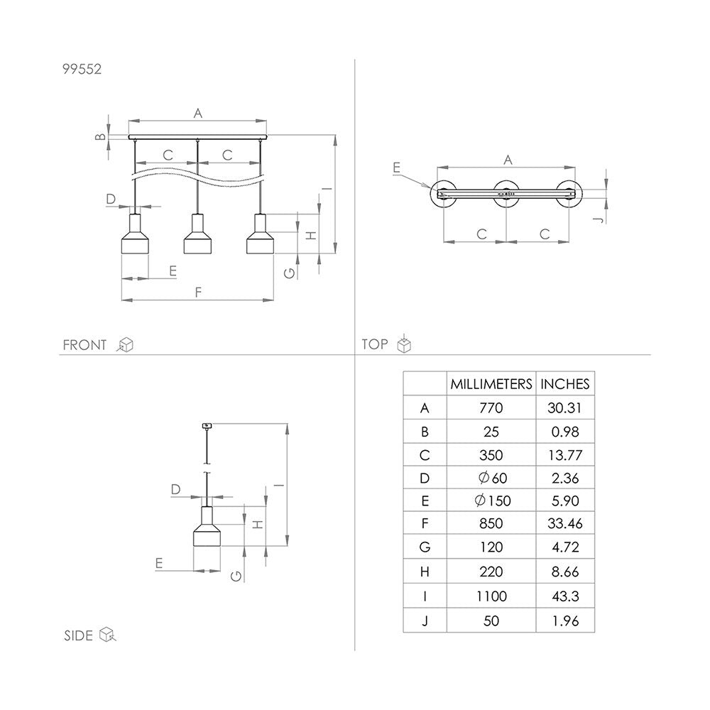 Lampadario Moderno Casibare 3 Luci Acciaio Nero