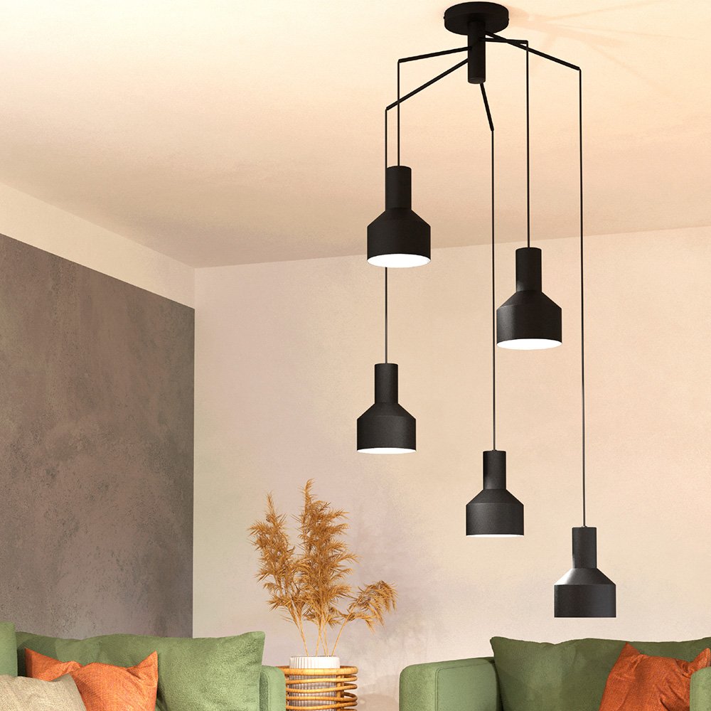 Lampadario Moderno Casibare 5 Luci Acciaio Nero