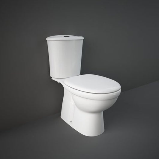 Vaso WC Monoblocco a Pavimento Rak Karla in Ceramica con Scarico a Muro Sedile Termoindurente con cerniera in nylon originale,Cassetta di sciacquo 355 x 36 x 185