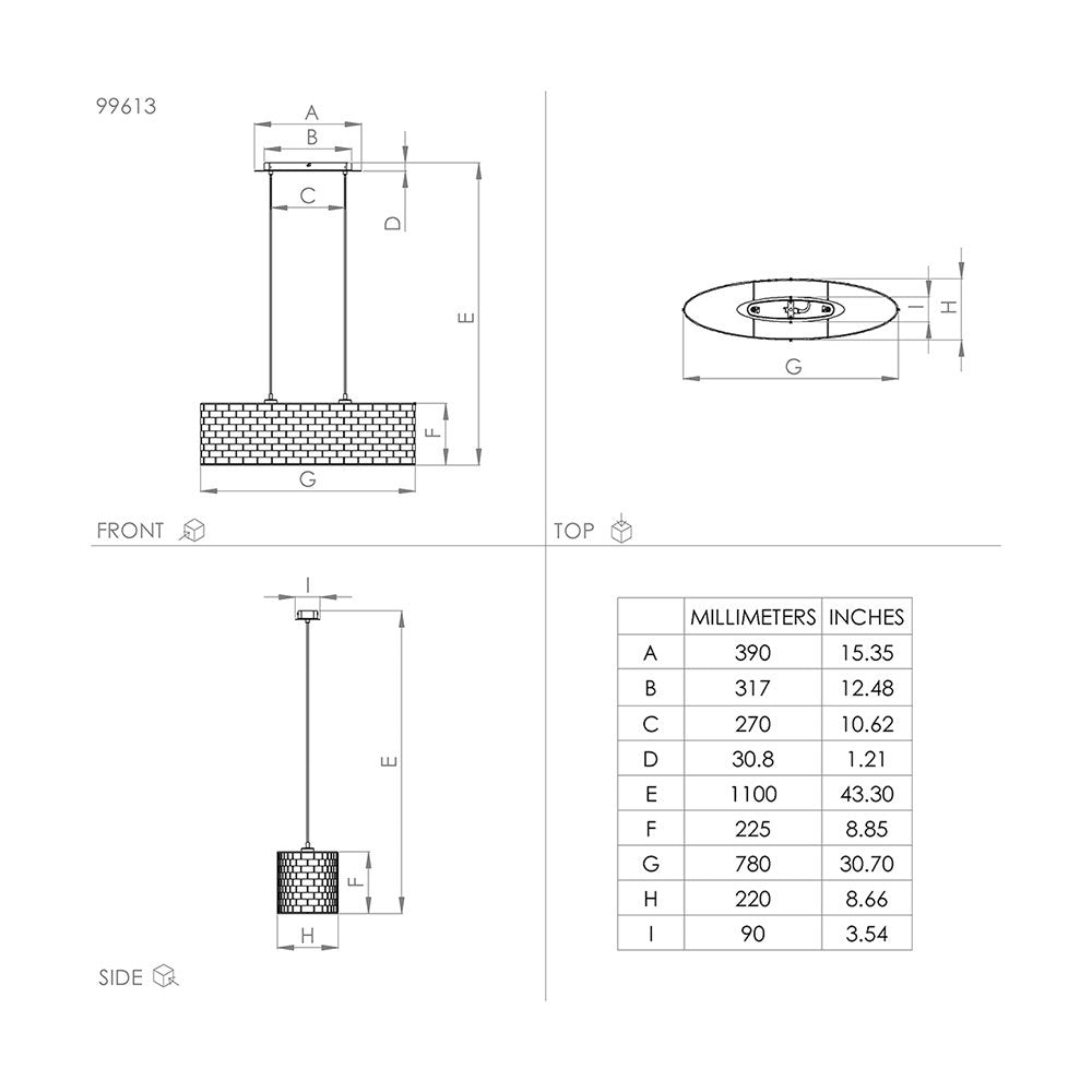 Lampadario Moderno Marasales 2 Luci Acciaio Nero