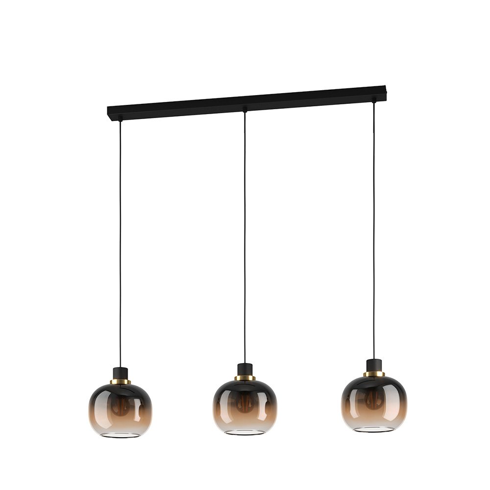 Lampadario Contemporaneo Oilella 3 Luci Acciaio Nero E Ottone Diffusore Marrone