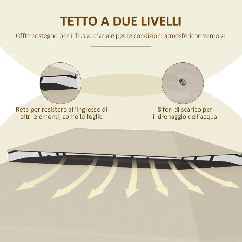 Ricambio Tettuccio per Gazebo 3x4mt Tetto a 2 Livelli in Poliestere Beige AntiUV