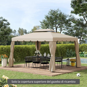 Ricambio Tettuccio per Gazebo 3x4mt Tetto a 2 Livelli in Poliestere Beige AntiUV