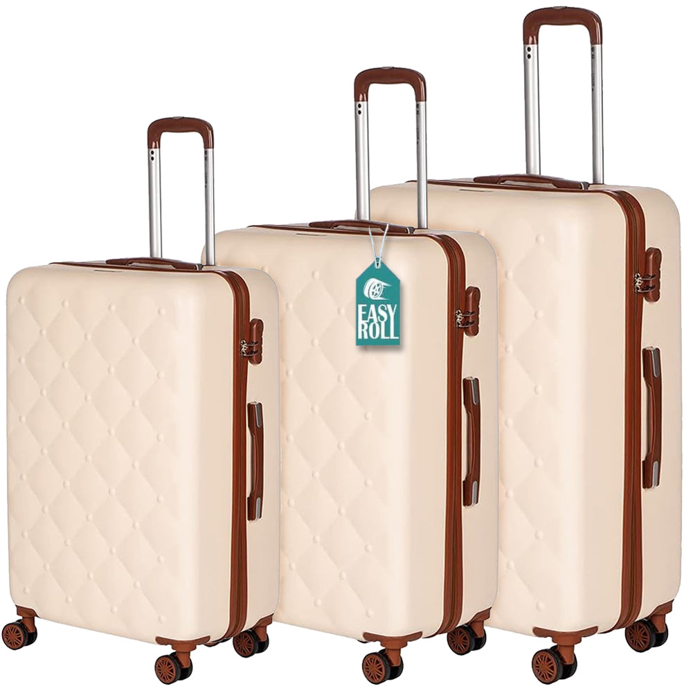 Set 3 Valigie Rigide Berlino con Ruote Easy Roll Trolley Bagaglio Viaggio Beige