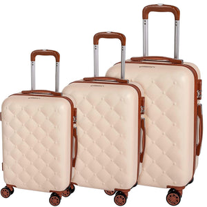 Set 3 Valigie Rigide Berlino con Ruote Easy Roll Trolley Bagaglio Viaggio Beige