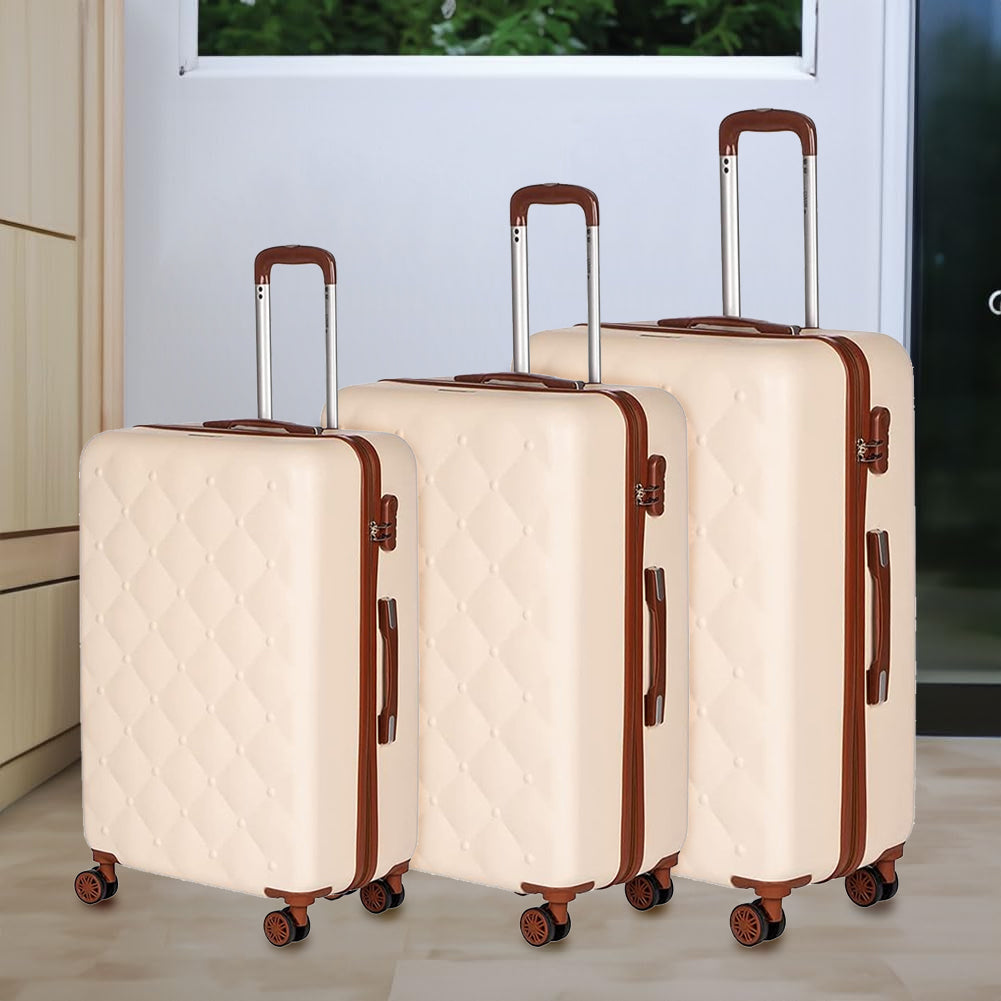 Set 3 Valigie Rigide Berlino con Ruote Easy Roll Trolley Bagaglio Viaggio Beige