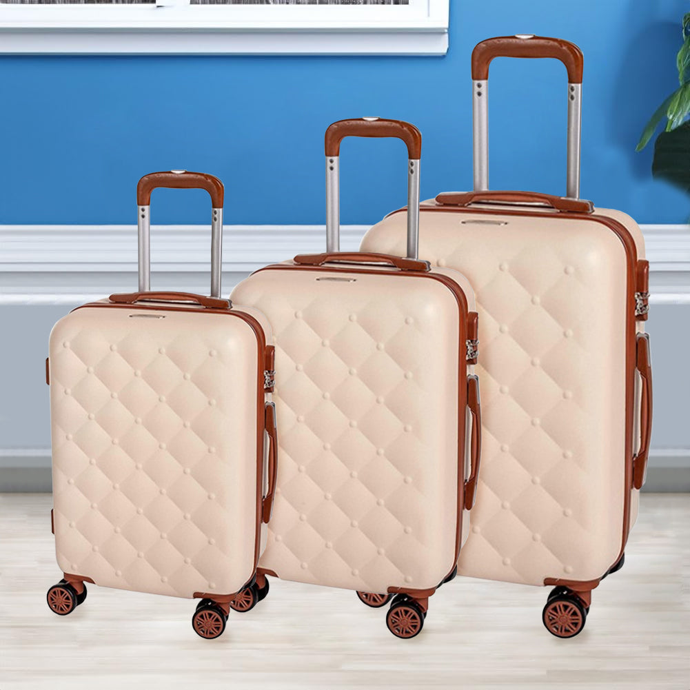 Set 3 Valigie Rigide Berlino con Ruote Easy Roll Trolley Bagaglio Viaggio Beige