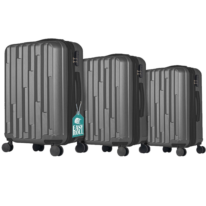 Set 3 Valigie Rigide New York con Ruote Easy Roll Trolley Bagaglio Viaggio Grigio