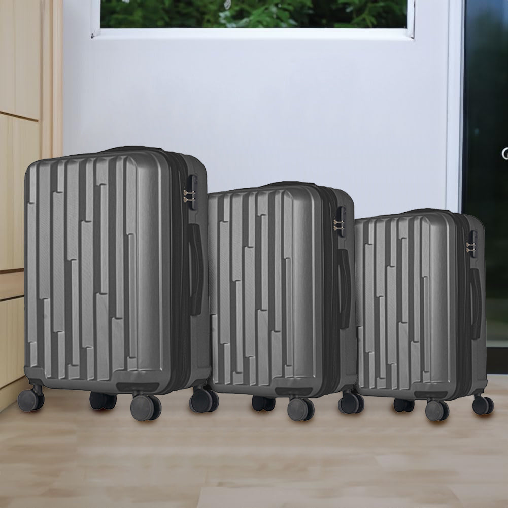 Set 3 Valigie Rigide New York con Ruote Easy Roll Trolley Bagaglio Viaggio Grigio