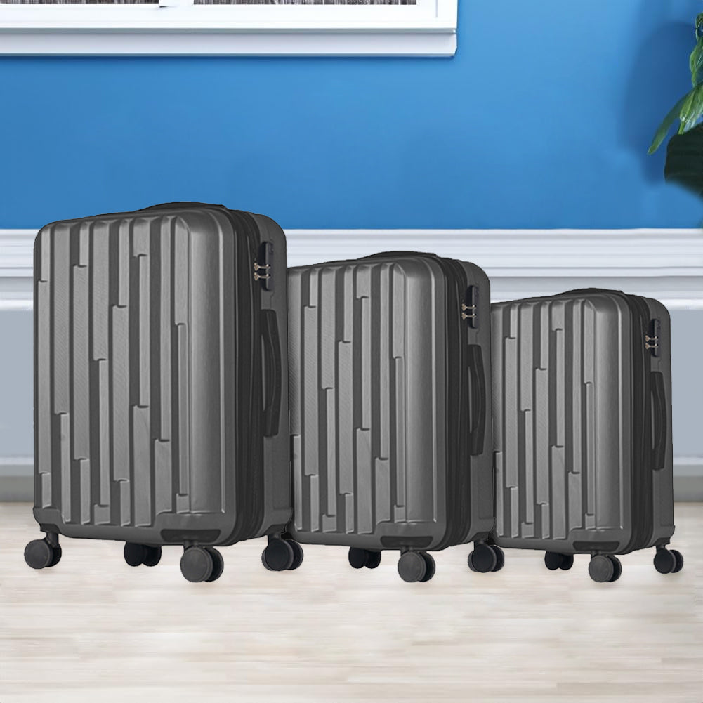 Set 3 Valigie Rigide New York con Ruote Easy Roll Trolley Bagaglio Viaggio Grigio