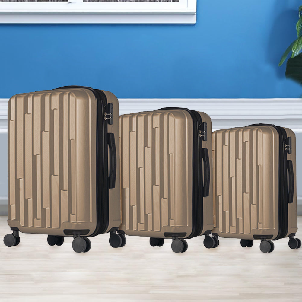 Set 3 Valigie Rigide New York con Ruote Easy Roll Trolley Bagaglio Viaggio Oro