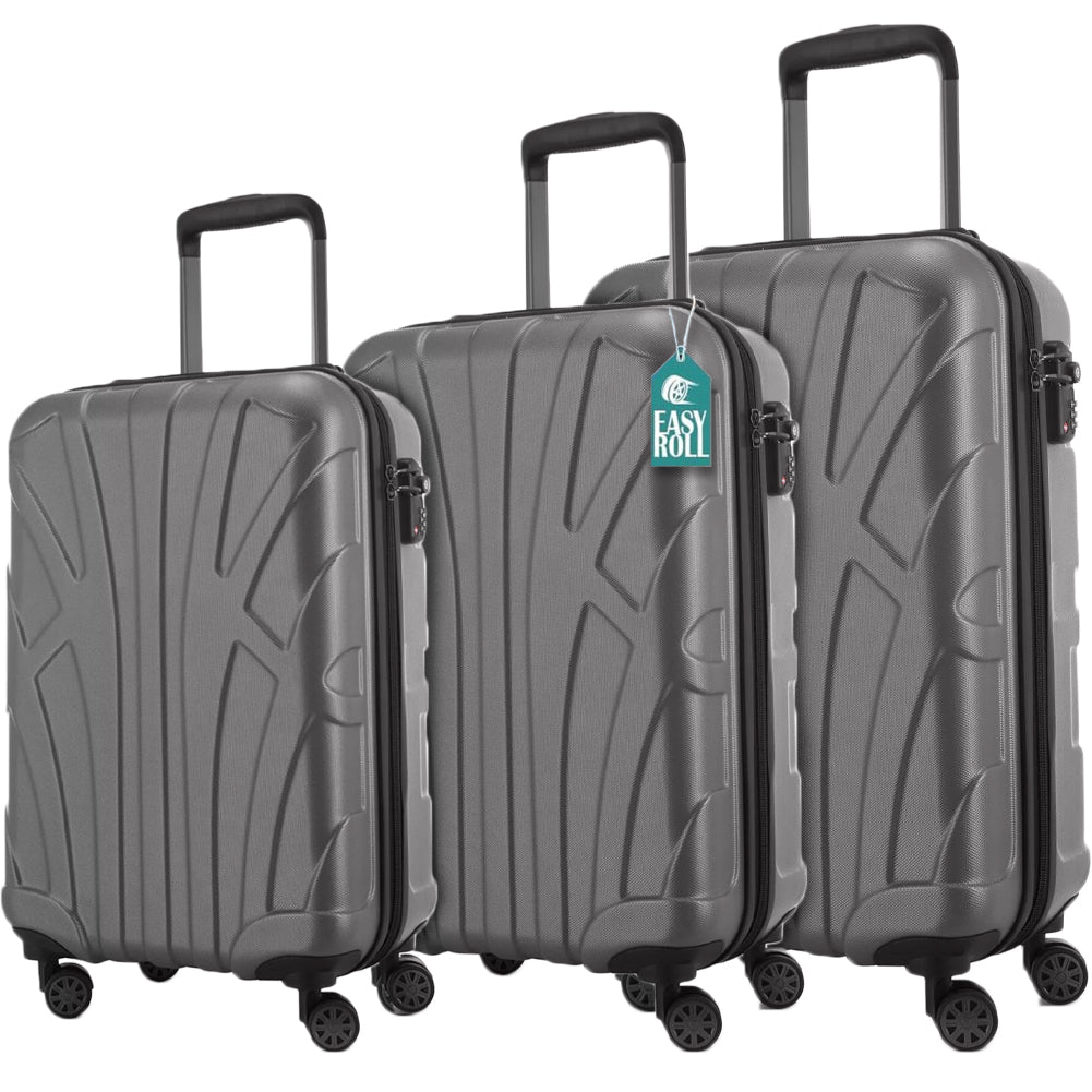 Set 3 Valigie Rigide Lugano con Ruote Easy Roll Trolley Bagaglio Viaggio Grigio