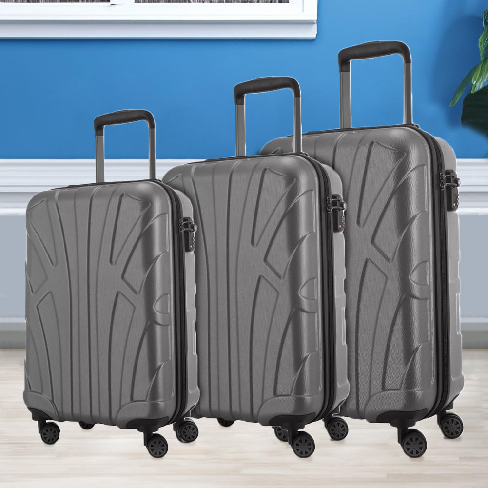 Set 3 Valigie Rigide Lugano con Ruote Easy Roll Trolley Bagaglio Viaggio Grigio