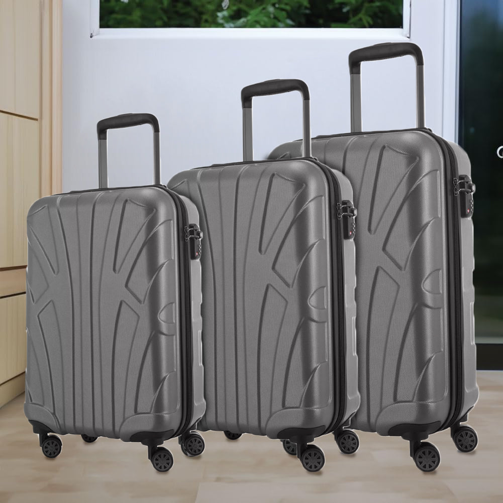 Set 3 Valigie Rigide Lugano con Ruote Easy Roll Trolley Bagaglio Viaggio Grigio