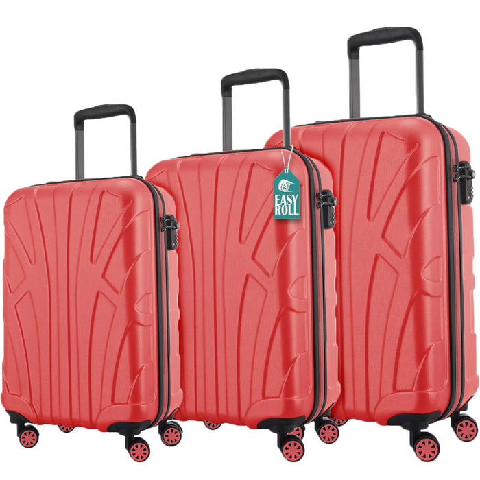 Set 3 Valigie Rigide Lugano con Ruote Easy Roll Trolley Bagaglio Viaggio Rosso