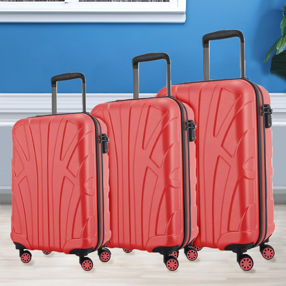 Set 3 Valigie Rigide Lugano con Ruote Easy Roll Trolley Bagaglio Viaggio Rosso