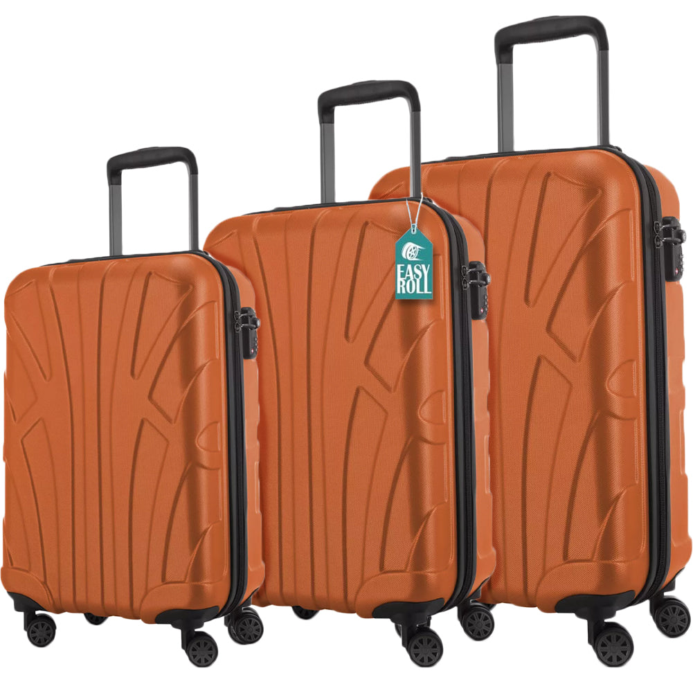 Set 3 Valigie Rigide Lugano Ruote Easy Roll Trolley Bagaglio Viaggio Arancione