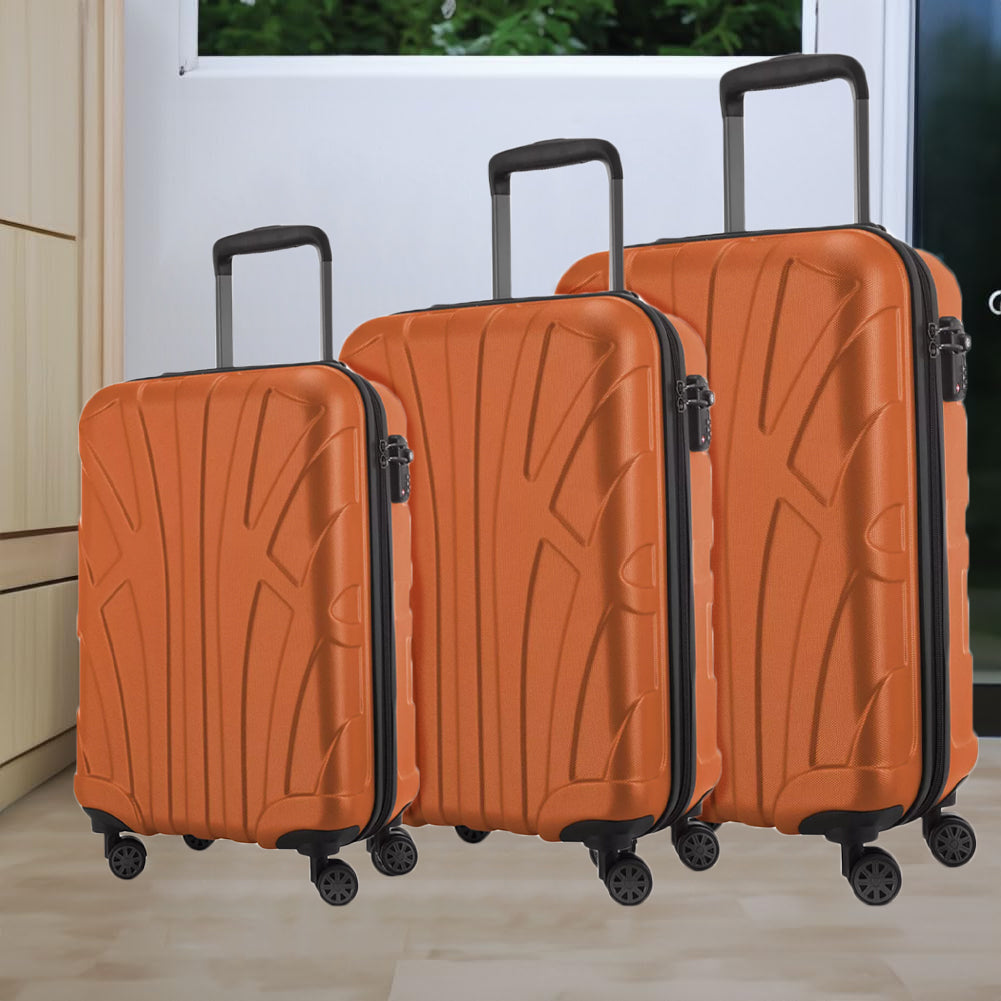 Set 3 Valigie Rigide Lugano Ruote Easy Roll Trolley Bagaglio Viaggio Arancione