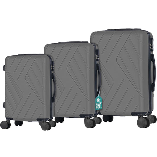 Set 3 Valigie Rigide Basilea con Ruote Easy Roll Trolley Bagaglio Viaggio Grigio