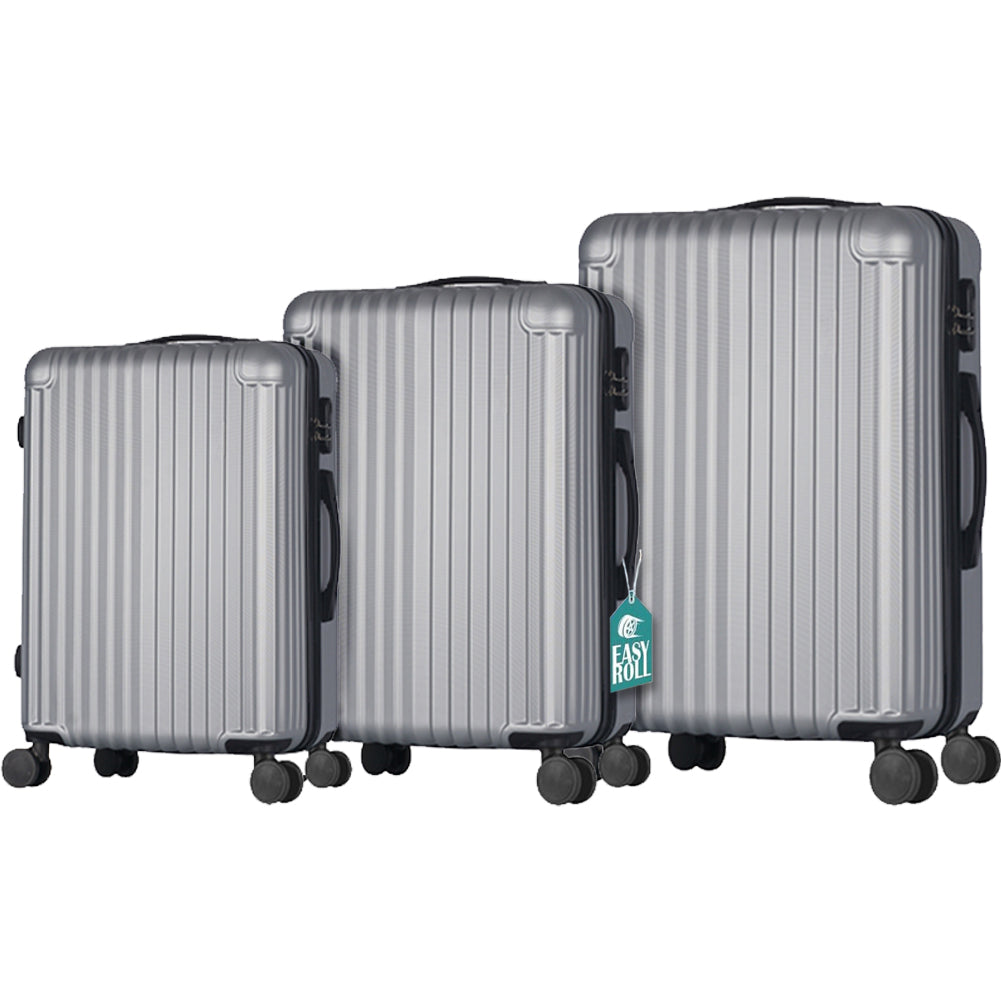 Set 3 Valigie Rigide Raito con Ruote Easy Roll Trolley Bagaglio Viaggio Argento