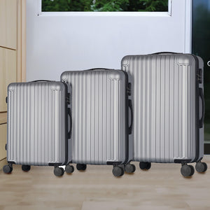 Set 3 Valigie Rigide Raito con Ruote Easy Roll Trolley Bagaglio Viaggio Argento