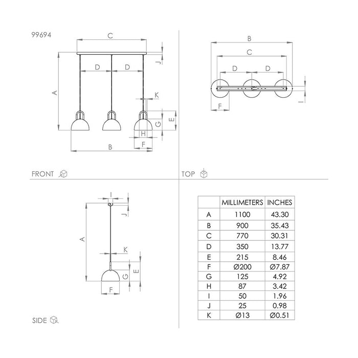 Lampadario Industrial Calmanera 3 Luci Acciaio Nero E Ottone