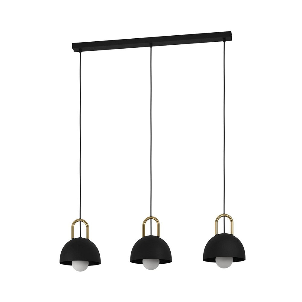 Lampadario Industrial Calmanera 3 Luci Acciaio Nero E Ottone