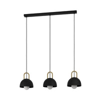 Lampadario Industrial Calmanera 3 Luci Acciaio Nero E Ottone