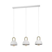 Lampadario Industrial Calmanera 3 Luci Acciaio Bianco E Ottone