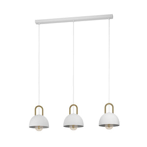 Lampadario Industrial Calmanera 3 Luci Acciaio Bianco E Ottone