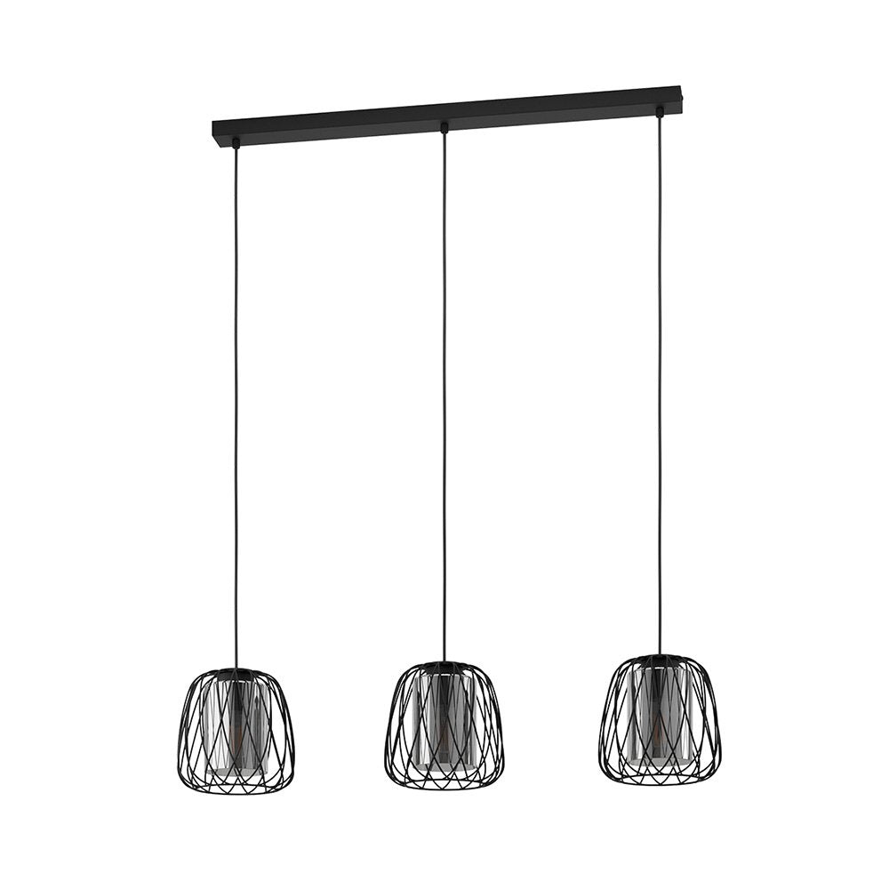 Lampadario Industrial Floresta 3 Luci Acciaio Nero