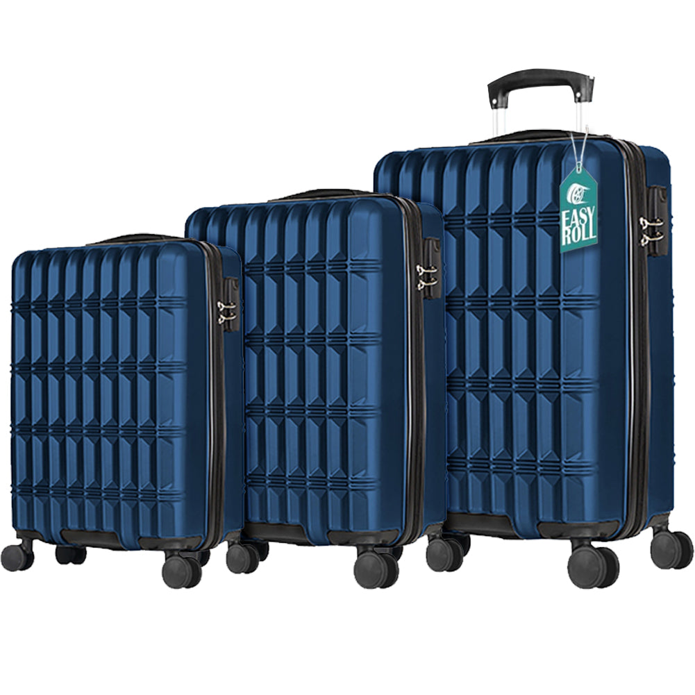 Set 3 Valigie Rigide Norvegia con Ruote Easy Roll Trolley Bagaglio Viaggio Blu