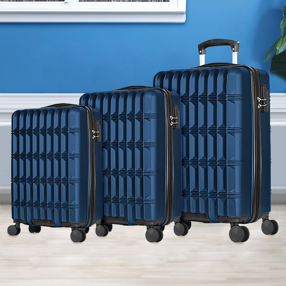 Set 3 Valigie Rigide Norvegia con Ruote Easy Roll Trolley Bagaglio Viaggio Blu