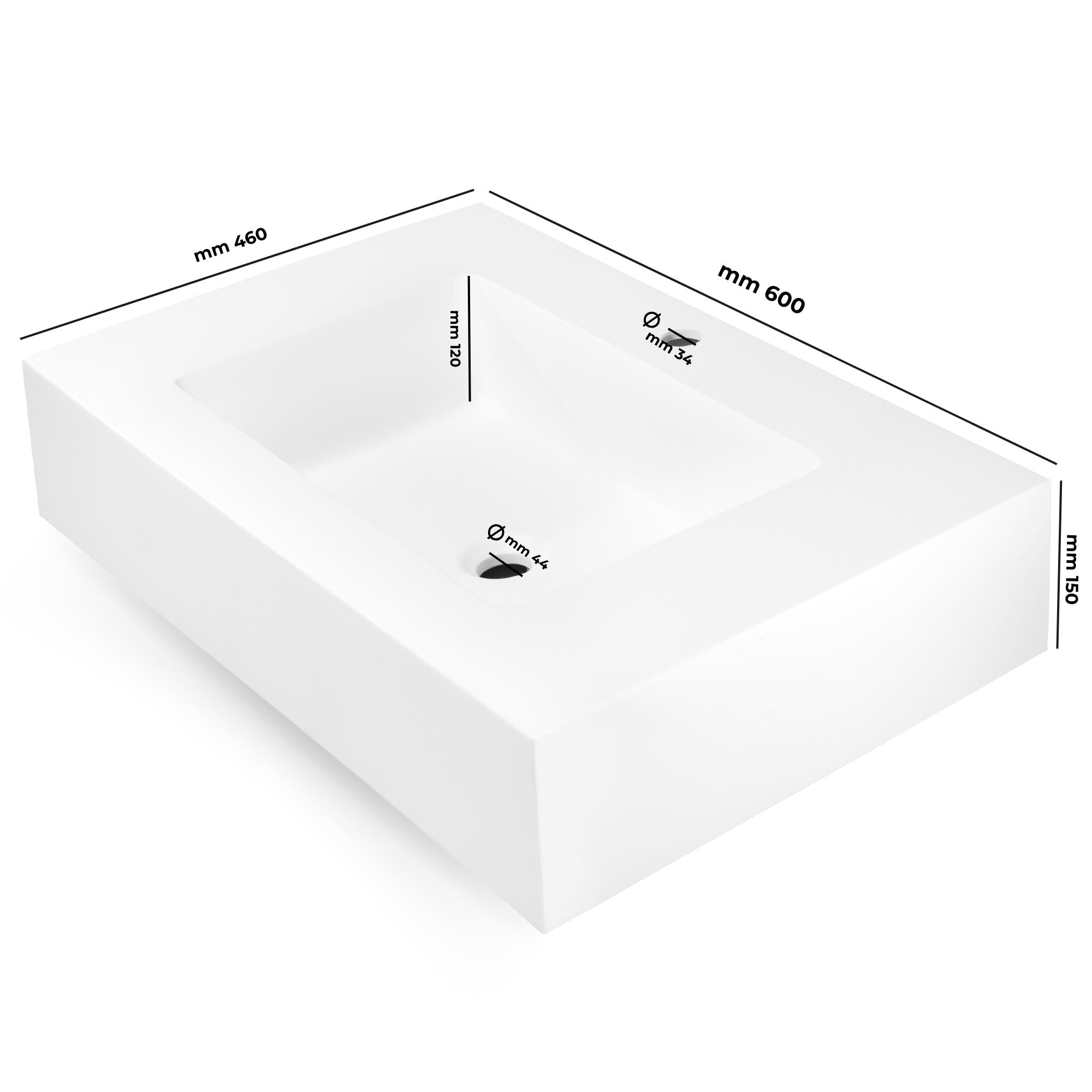 Ogomondo top lavabo sospeso in materiale marmo resina finitura liscia *** misure 60x46x15 cm, tinta bianco opaco, con...