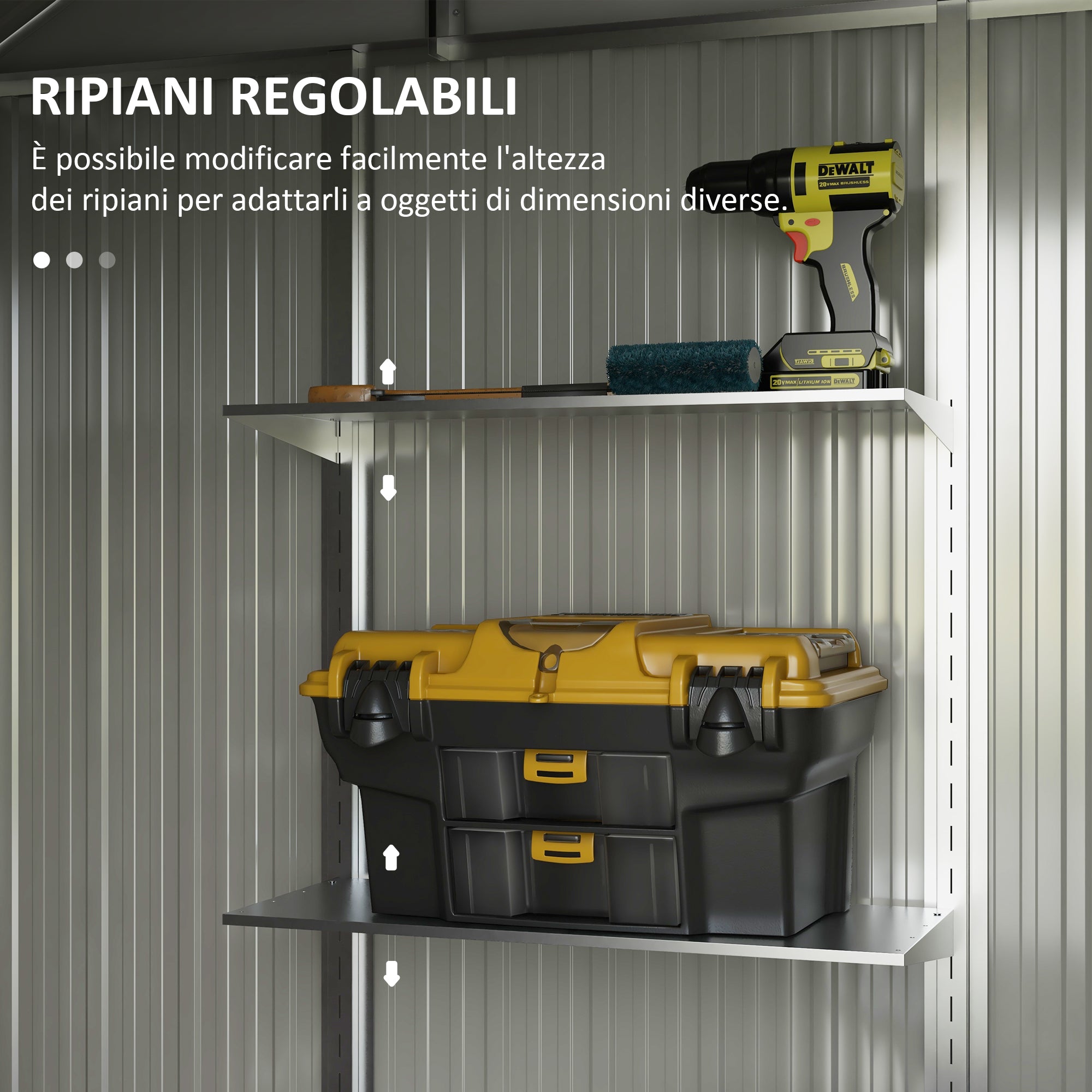 Capanno Porta Attrezzi con Ripiani Regolabili e 2 Finestre 238x132x198,5 cm in Acciaio Zincato Grigio Scuro