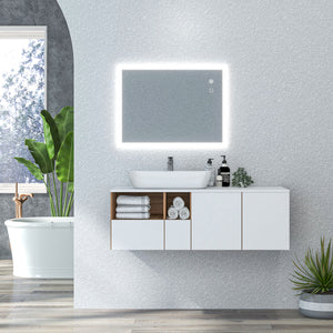 Specchio da Bagno 80x60x3 cm con LED 3 Colori Regolabili in Metallo e Vetro