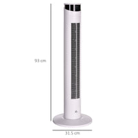 Ventilatore a Torre 45W a 4 Modalità e 3 Velocità con Timer da 12h Ø31.5x93 cm in ABS e Alluminio Bianco