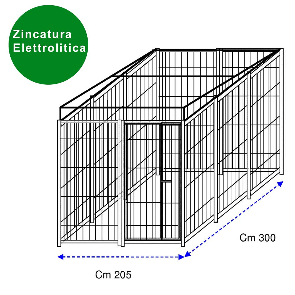 Recinto per cani 3x2 metri con predisposizione alla copertura con zincatura elettrolitica