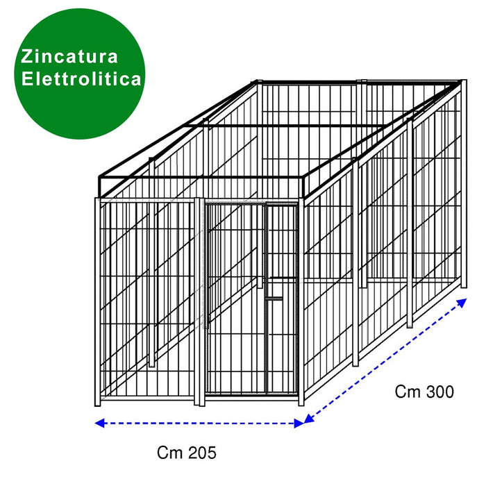 Recinto per cani 3x2 metri con predisposizione alla copertura con zincatura elettrolitica